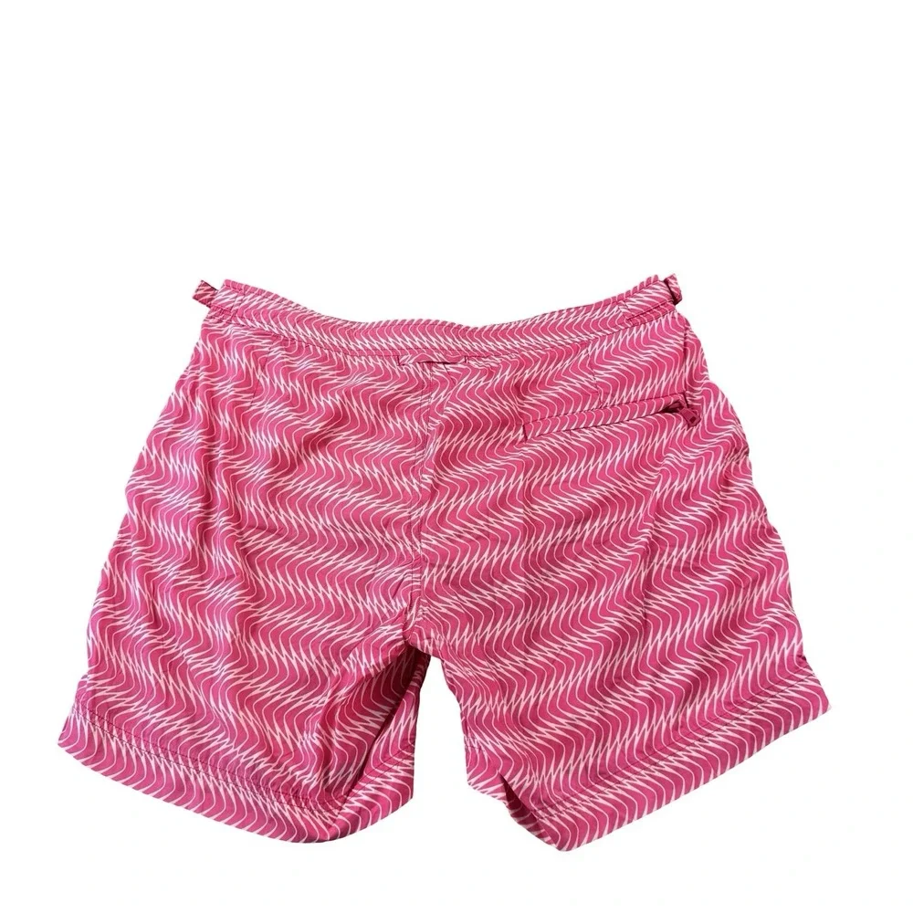 Orlebar Brown Bulldog Mesh Lined Pink Geometric Mens Swimtrunk Size 31 Side Tab